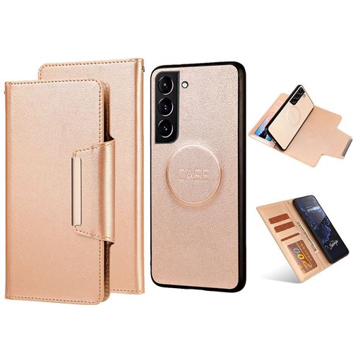 Coque en cuir magnétique 2-en-1 FONGWAN pour Samsung Galaxy S22 Ultra avec porte carte-Or rose