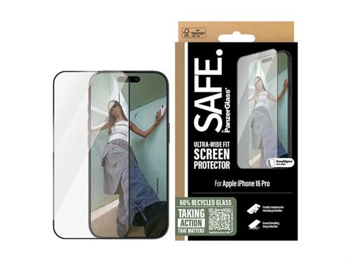 SAFE. by PanzerGlass - Protection d'écran pour téléphone portable - coupe ultra-large - verre - couleur de cadre noir - pour Apple iPhone 16 Pro