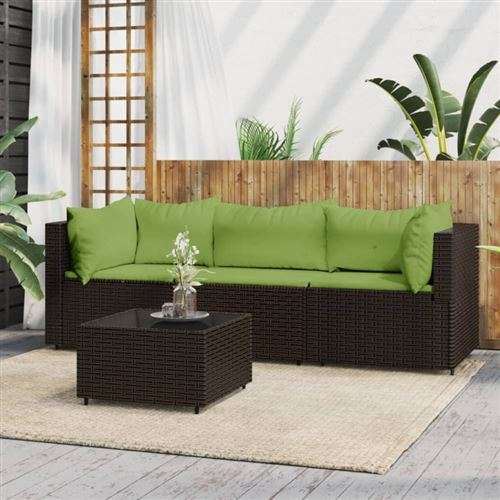Salon de jardin modulable Vidaxl resine tressee vert 4 pieces 63 x 63 x 57.5 3 personnes