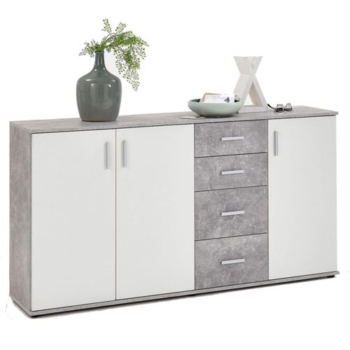 Commode 3 Portes Design "Bilo" 160cm Gris & Blanc