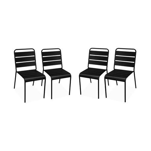 Sweeek Lot de 4 chaises intérieur / extérieur en métal peinture antirouille empilables coloris noir