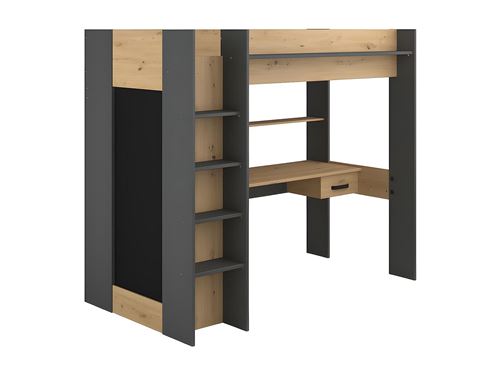 PUGSDRLY Lit Mezzanine 1 Place avec Bureau et Trois étagères,Lit Mezzanine Enfant 90x200cm,Cadre en Métal pour Enfant Adolescent et Adulte,sans Matelas (Noir