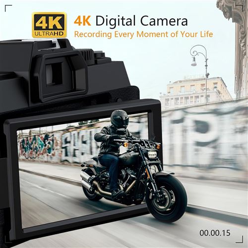 Appareil Photo numérique 4K Caméra vidéo Caméscope Ultra HD 48MP Vlogging  Caméra avec Objectif Grand Angle 16X Zoom numérique Écran 3.0 Appareil