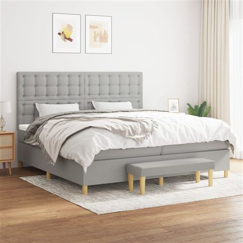 vidaXL Sommier à lattes de lit avec matelas Gris clair 200x200cm Tissu3137501