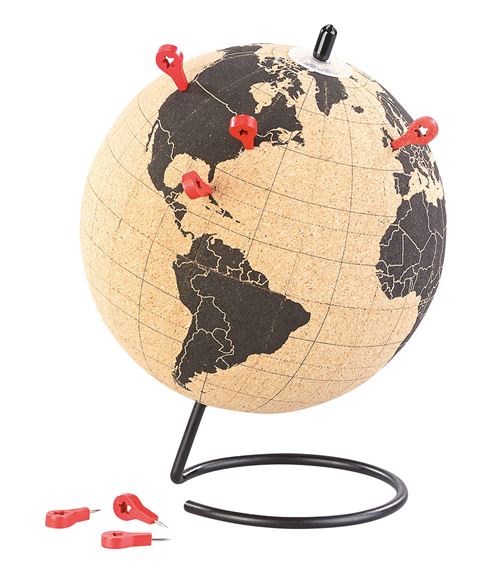 Infactory : Globe en liège rotatif avec 10 épingles de marquage, Ø 15 cm