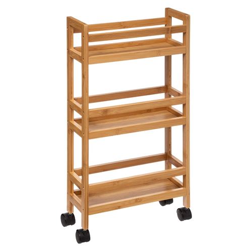 Factory Cuadros - Estantería Móvil Bambú 3 Niveles - Organizador de Espacio - Práctica con Ruedas - Dimensiones 36x15x74.5cm