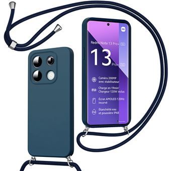 Coque pour Xiaomi Redmi Note 13 Pro+ 5G / Note 13 Pro Plus 5G, Antichoc Silicone avec Cordon en Bleu Marine - BOOLING - 1
