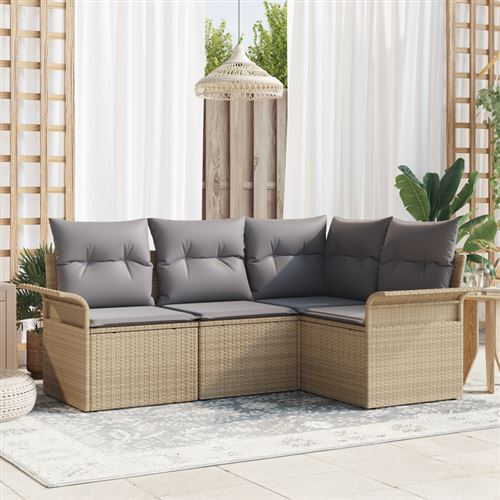 Vidaxl Beige Ensemble De Canapé De Jardin 4 Pc Polyrotin - Image 3