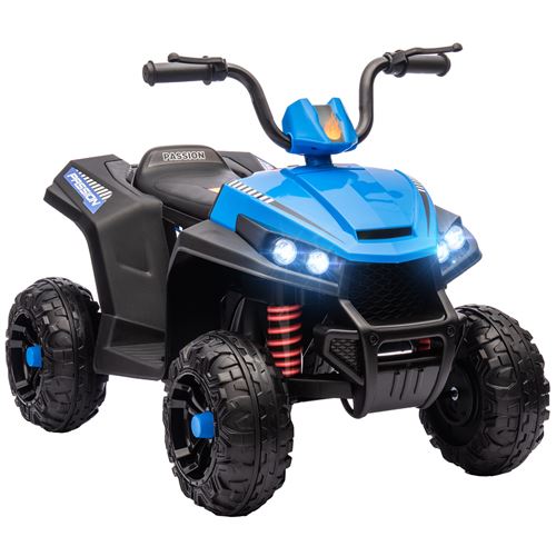 Quad &eacute;lectrique enfant 2 moteurs 12v 5 kmh max. Marche av ar nombreux effets bleu 