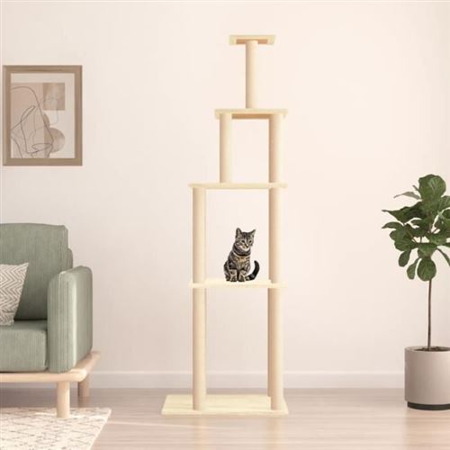 VIDAXL Arbre &agrave; chat avec griffoirs en sisal cr&egrave;me 183 cm - 
