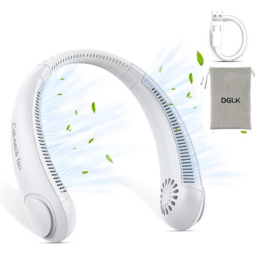 Ventilateur Wabecil Cou USB Mini Rechargeable Suspendu Portable 210*140*61mm-Blanc