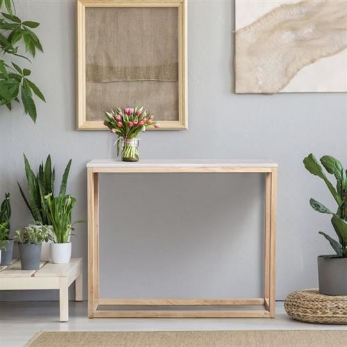 Console en marbre - Decor chene - L 90 x P 25 x H 75 cm - MIRANDA