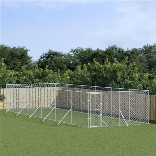 Meilleurs prix pour vidaXL Chenil d'extérieur pour chiens argenté 4x12x2 m acier galvanisé, chenil pour chiens, cage pour chiens, cage pour animaux de compagnie, niche