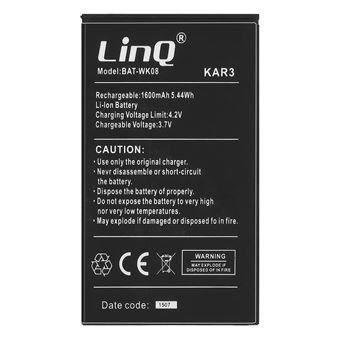 Batterie interne pour Wiko Kar 3 Capacité 1600mAh LinQ Noir - 1