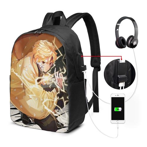 sac à dos-Ergonomic Cartoon print port de charge usb 17x12x6.5in multicolore Demon Slayer: Shitou Wuichiro-201