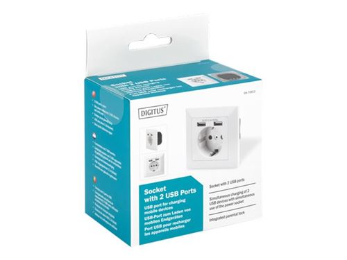 Digitus Socket with 2 USB ports - Adaptateur secteur (alimentation 2 x USB) - blanc RAL 9003