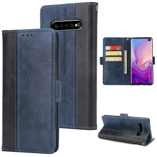 Etui en PU surpiqûre flip avec support bleu pour votre Samsung Galaxy S10