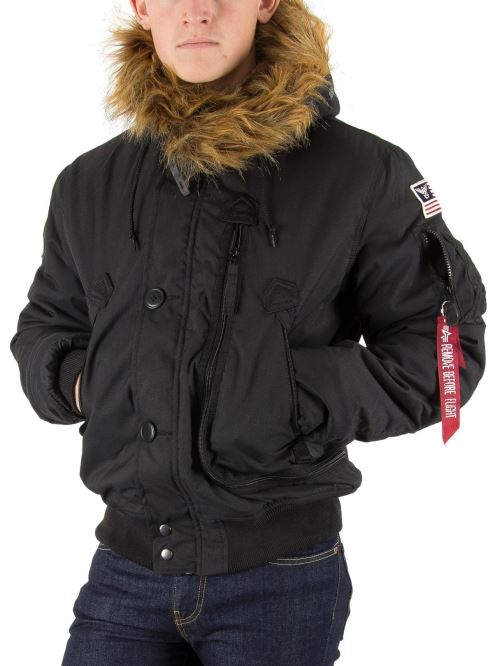 Alpha Industries Homme Veste polaire à capuche en fourrure, Noir