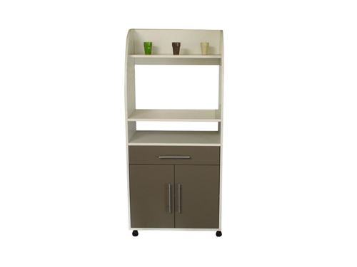 Buffet de cuisine COLEEN - Blanc et taupe - 2 portes, 1 tiroir
