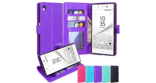 Sony xperia z5 housse coque etui de luxe portefeuille porte carte et billet type portefeuille violet
