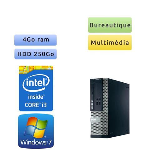 Dell Optiplex 390 SFF - Windows 7 - i3 4Go 250Go - Clavier/Souris - Ordinateur Tour Bureautique PC Noir