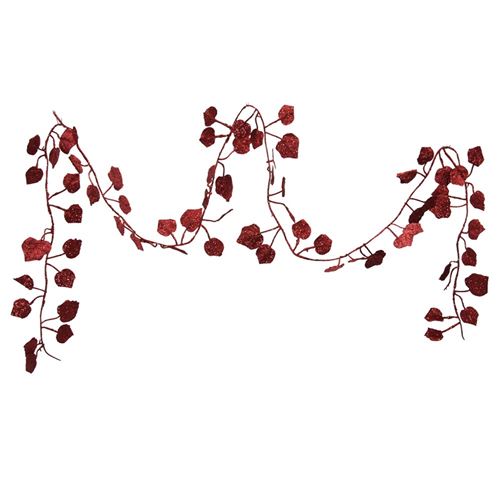 guirlande feuilles rouge pailleté 2m