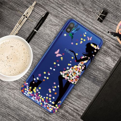 Coque en TPU impression de motifs clair fille et chat pour votre Samsung Galaxy M10