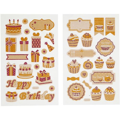 Creotime autocollants anniversaire et cupcakes 4 feuilles 16 x 10 cm 78 pièces
