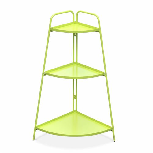 Étagère d'angle - Alicia vert anis - pour intérieur et extérieur, meuble de rangement 3 étages, étagère plantes acier peint par cataphorèse