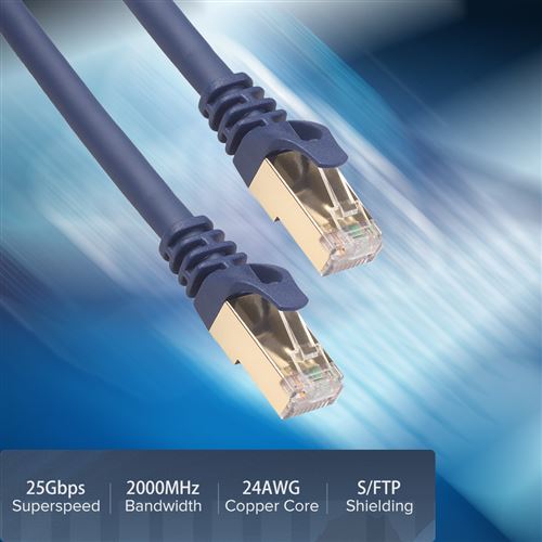 10€64 sur Câble Ethernet Cat 8 Haute vitesse 40Gbps 2000Mhz 10M