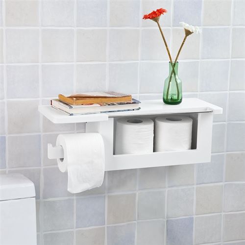 Dérouleur Papier Toilette - Distributeur WC Porte Papier mural avec support pour déposer Smartphone et porte-revues- Blanc FRG175-W SoBuy®
