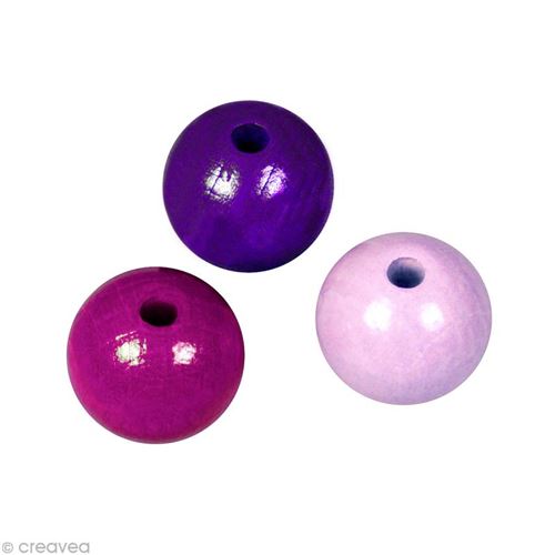 Perle en bois couleur 8 mm - Assortiment Lilas x 82