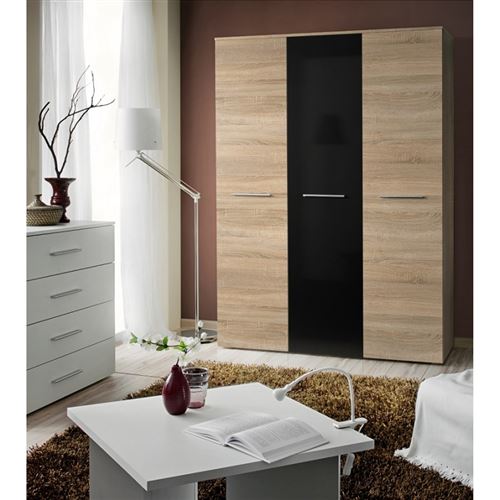 Paris Prix - Armoire 3 Portes big 190cm Chêne & Porte Noire