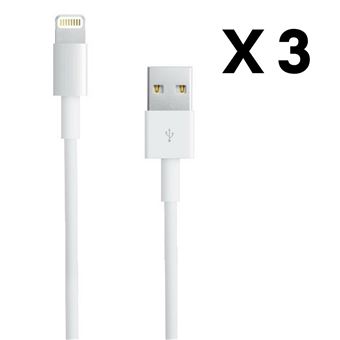 Spijsverteringsorgaan kanaal verbergen Lot 3 USB Lightning Charger-kabels Wit voor Apple iPhone 5 / 5S / 6 / 6S  PLUS / 6S