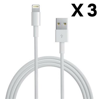 Lot 3 Cables USB Lightning Chargeur Blanc pour Apple iPhone 5 / 5S / 6 / 6S  / 6 PLUS /