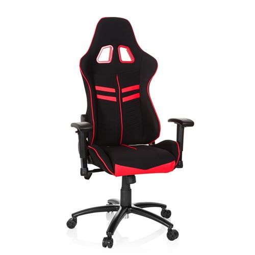 Chaise de bureau gaming / fauteuil gamer LEAGUE PRO I tissu / simili-cuir noir / rouge hjh OFFICE 