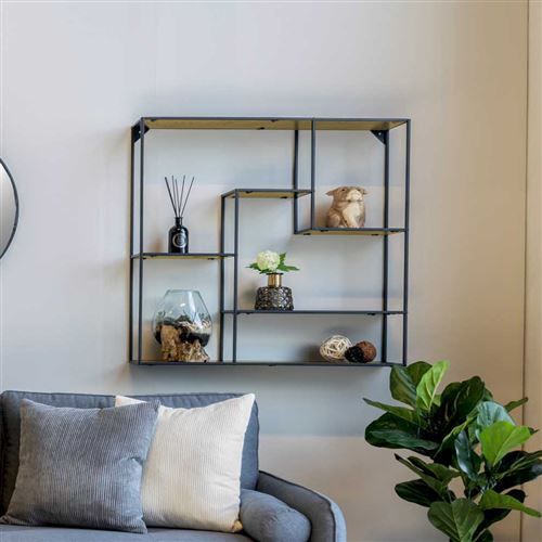 Étagère murale - SEAFORD - 85 cm - chêne / noir - style industriel