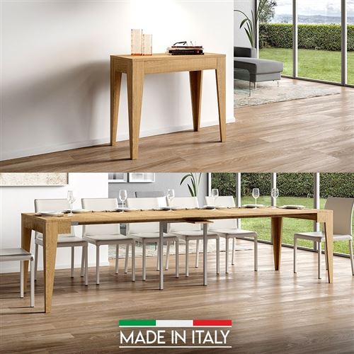 Table Console extensible Isotta Bois - Chêne Nature - 5 Rallonges