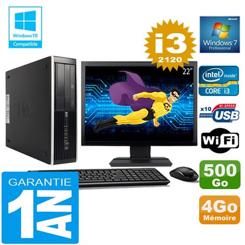 Pc hp compaq 8300 sff core i3-2120 ram 4go disque 500 go wifi w7 ecran 22'