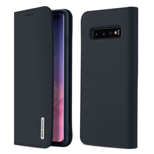 Etui en cuir véritable Wish Series stand (certifié cnas/cma) bleu foncé pour votre Samsung Galaxy S10 Plus
