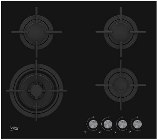Beko Hilw64222S - Table De Cuisson Au Gaz - 5 Plaques De Cuisson - Niche - Largeur : 56 Cm - Profondeur : 48 Cm - Noir