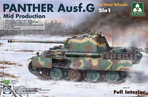 Wwii German Medium Tank Panther Ausf.g Mid Production W/steel Wheels 2in1- 1:35e - Takom