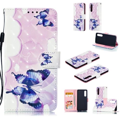 Etui en PU décor de spot lumineux avec support nuage et papillon pour votre Huawei P30