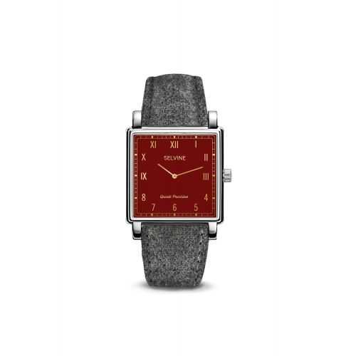 Montre Femme Selvine Cadran 28 mm En Alliage Burgundy Et Bracelet Gris En Tweed SCHE8