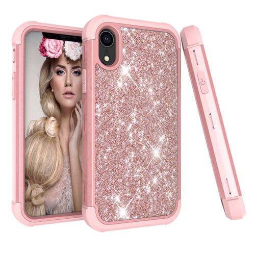 Coque en TPU Hybride antichoc à revêtement brillant Or rose pour votre Apple iPhone XR 6.1 inch