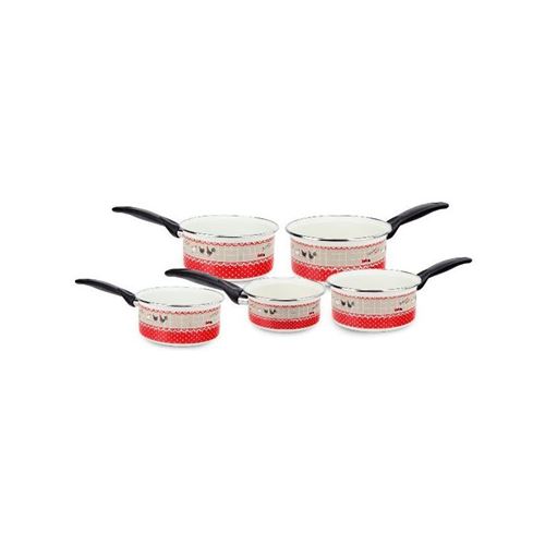 Série de 5 casseroles acier émaillé 12/14/16/18/20cm motifs poules - 312220 - BAUMALU