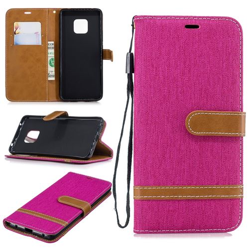Etui en PU jean bicolore en tissu flip rose pour votre Huawei Mate 20 Pro