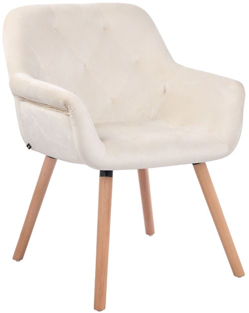 Chaise de Salle à manger Cassidy en Velours - Chaise avec accoudoirs - Piètement Bois de hêtre Nature - Couleur Crème