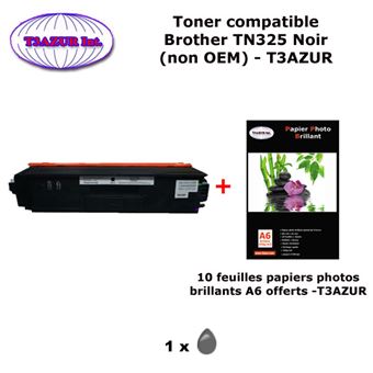 Toner compatible TN325 Bk pour imprimante Brother HL 4140CN, 4150CDN, 4570CDW, 4570CDWT Noir + 10f A6 brillants - T3AZUR - 1