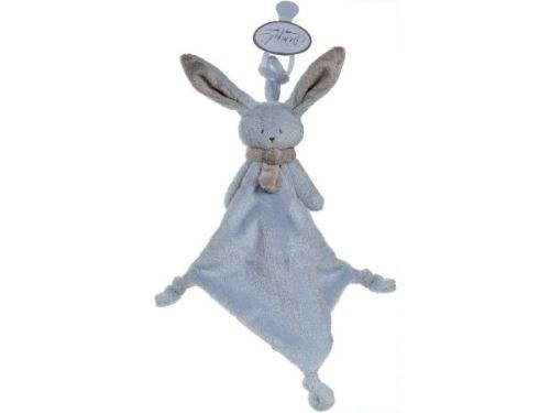 Dimpel - Nina doudou lapin attache-tétine - bleu et beige-gris